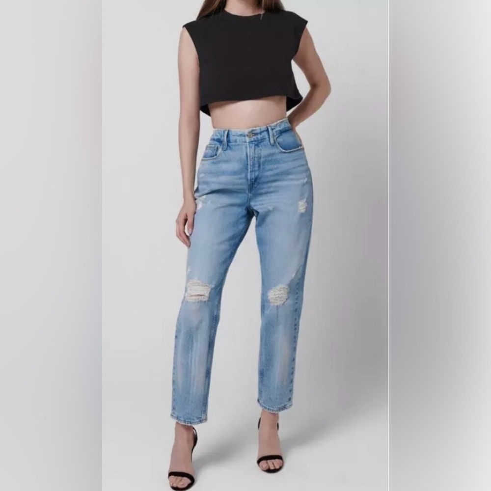 Good American The Weekender Distressed High Rise Jeans